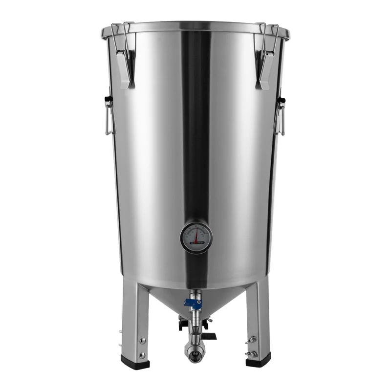 32L Konischer Gärbehälter aus Edelstahl mit integriertem Kühler, Hobbybrauerei Gärfass für Bier- und