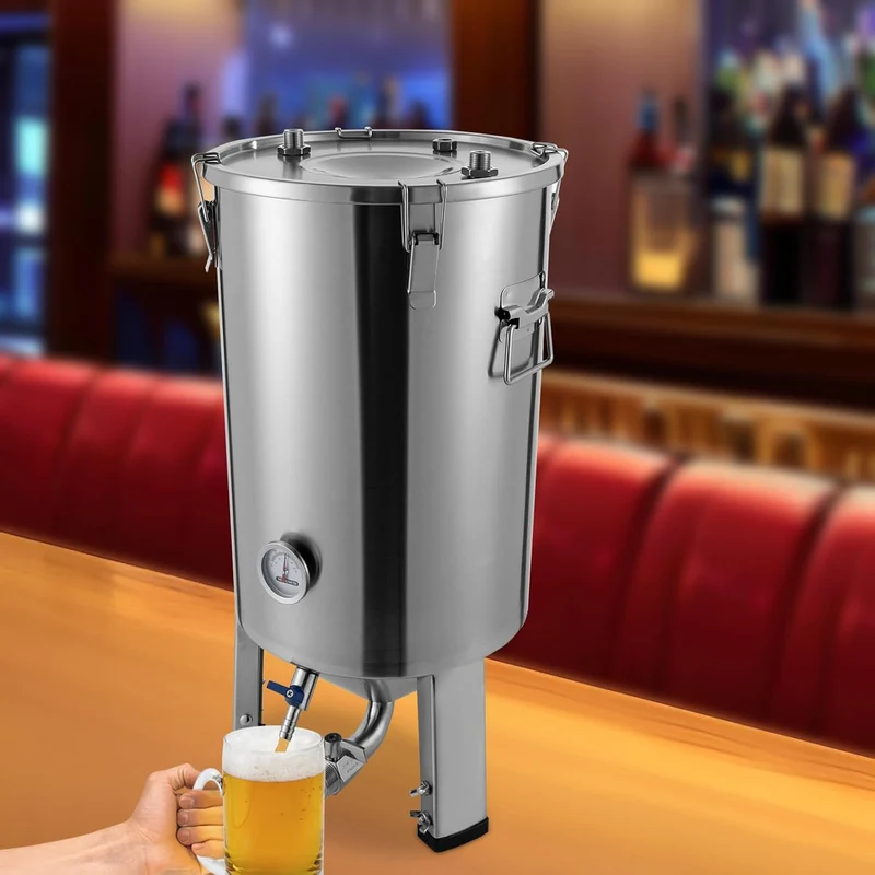 32L Konischer Gärbehälter aus Edelstahl mit integriertem Kühler, Hobbybrauerei Gärfass für Bier- und