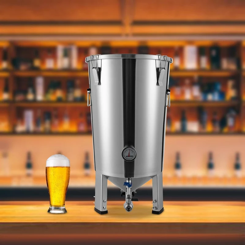 32L Konischer Gärbehälter aus Edelstahl mit integriertem Kühler, Hobbybrauerei Gärfass für Bier- und