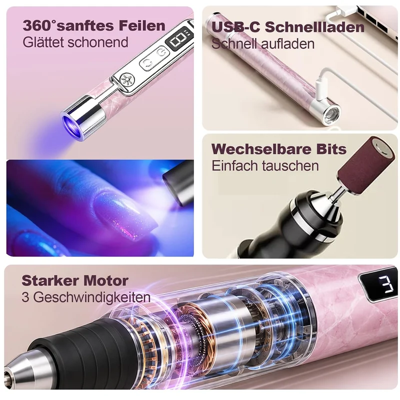 ZYNERY Kabelloser elektrischer Nagelfräser für dicke Zehennägel, 2-in-1 LCD Display Nagelfräser, 4 G