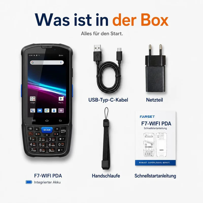 Farset F7-WiFi Android 14 Barcode-Scanner-PDA, 1D/2D/QR-Scan-Engine mit Zebra-Lizenz, SE6100, 5000 m