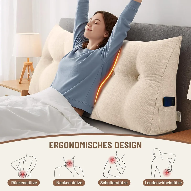 Rückenkissen Abnehmbar Dreieckiges Lendenkissen für Bett Sofa | Bücherkissen Rückenlehne Kissen Rück