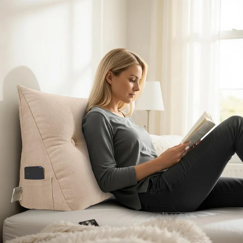 Rückenkissen Abnehmbar Dreieckiges Lendenkissen für Bett Sofa | Bücherkissen Rückenlehne Kissen Rück