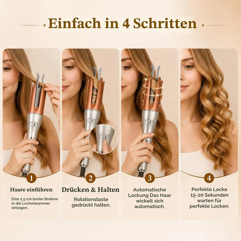 Automatische Lockenstab mit Keramikbeschichtung, 3 Temperaturstufen, 25mm | Automatischer Rotierende