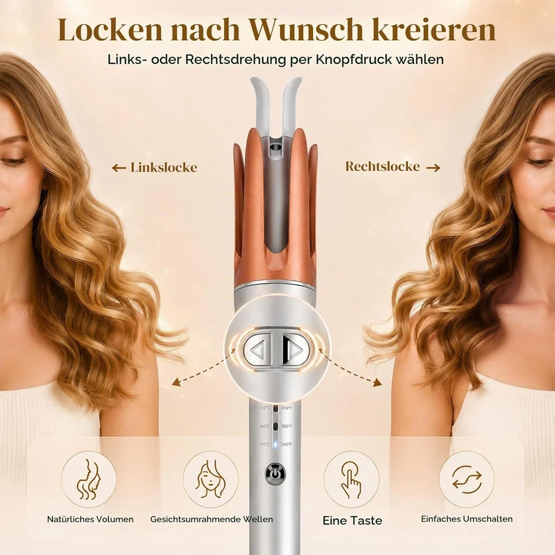Automatische Lockenstab mit Keramikbeschichtung, 3 Temperaturstufen, 25mm | Automatischer Rotierende