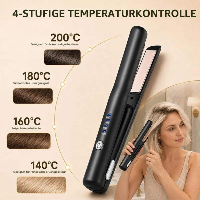 2 in 1 Mini Glätteisen Kabellos mit 4 Temperaturen, Glätteisen Klein