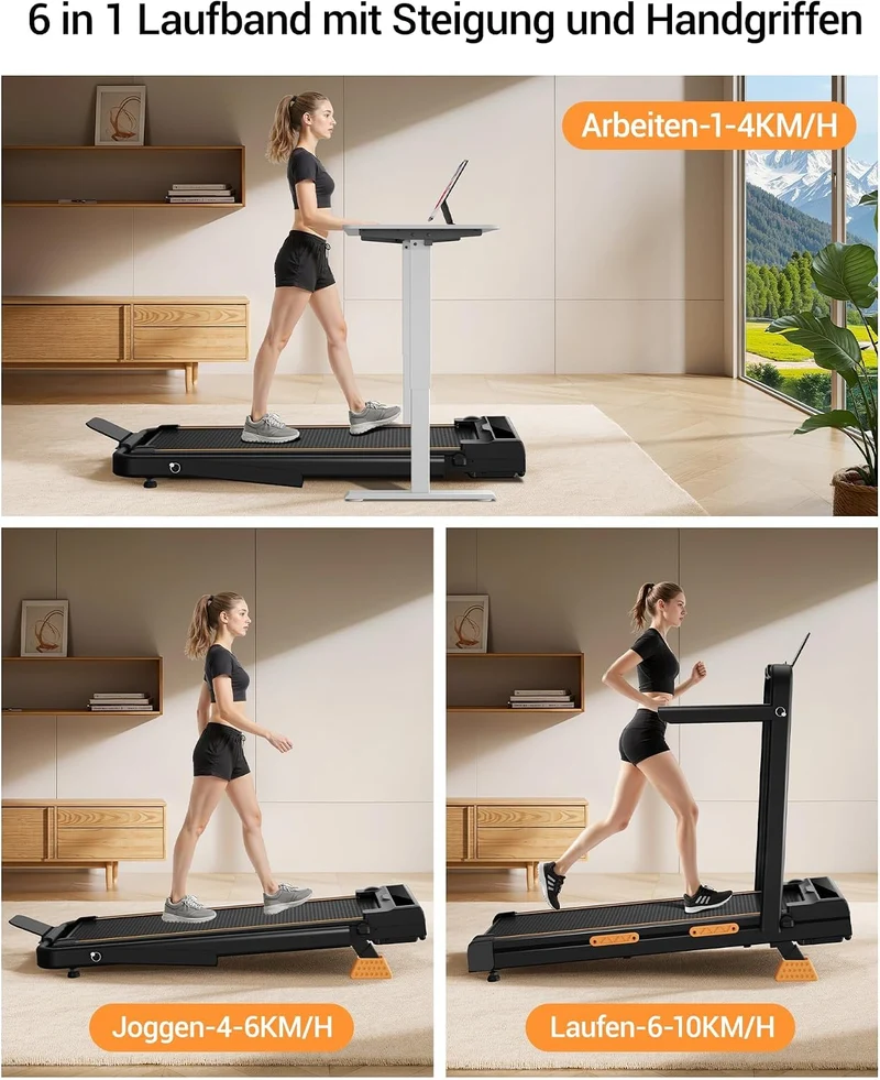 LONTEK Walking Pad für Zuhause mit 0–10% Steigung, Klappbares Laufband 1–10 KM/H, 2.5 HP Motor, Leis