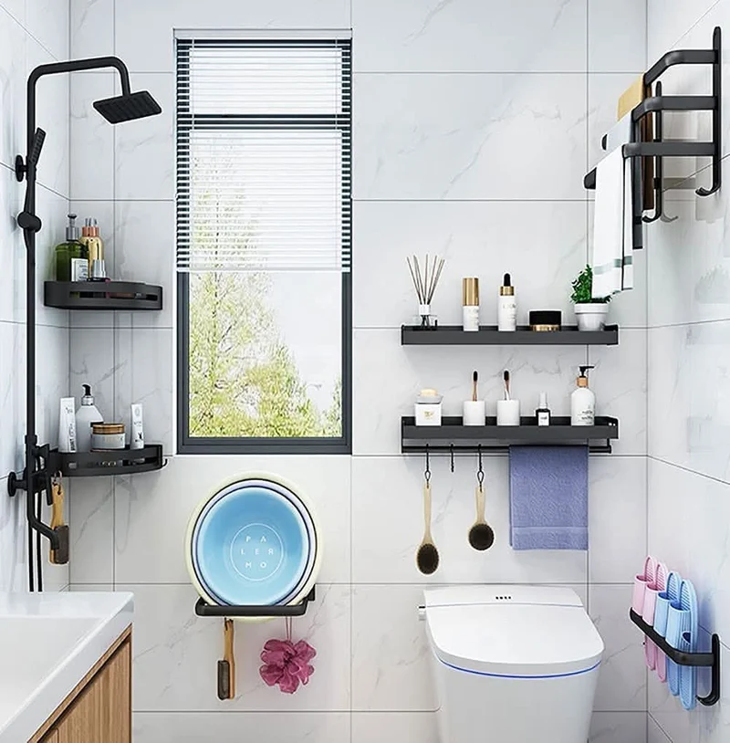 Flexregal – Wandmontiertes Badezimmerregal aus Aluminium mit 3 Querstreben