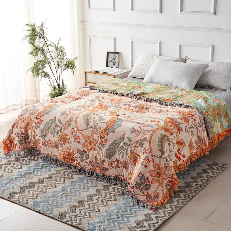 Boho-Schick – Baumwoll Wurfdecke mit Floralem Boho-Muster