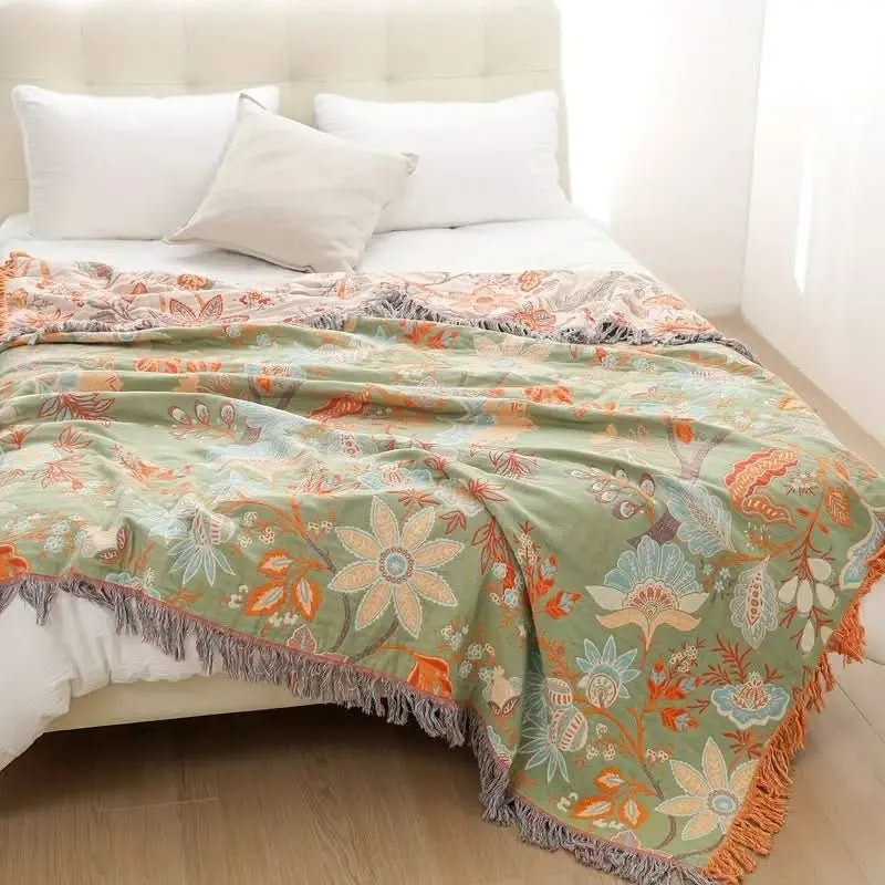 Boho-Schick – Baumwoll Wurfdecke mit Floralem Boho-Muster