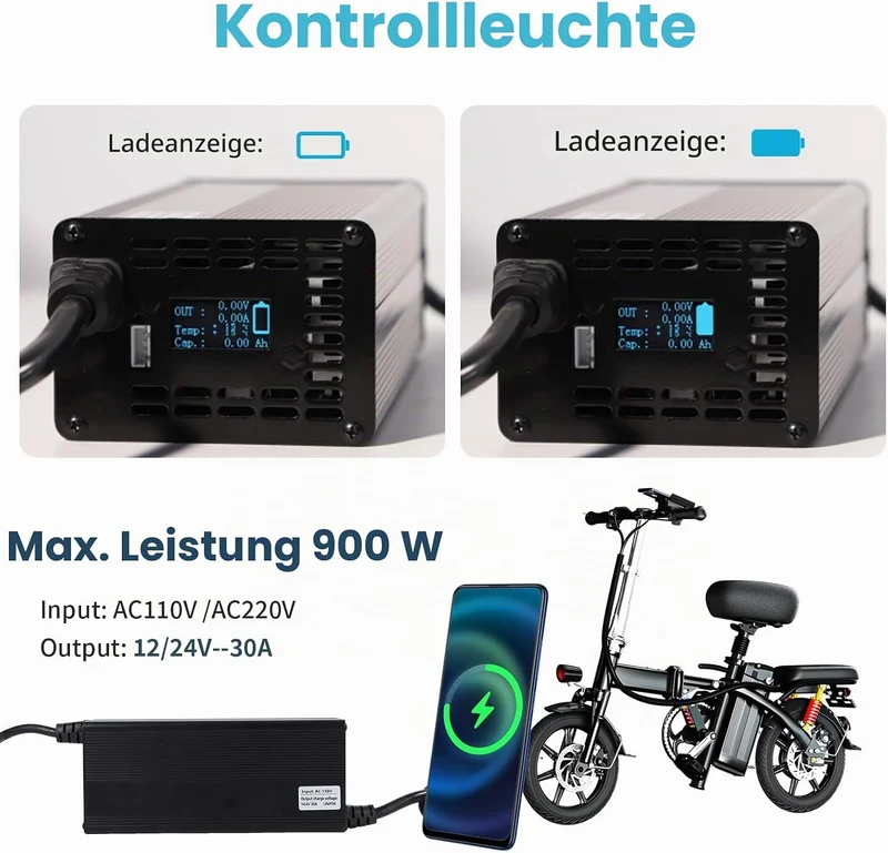 15 Amp Lithium-Batterie-Ladegerät 12V-88V verstellbares | LiFePO4 Lithium-Batterie-Ladegerät mit OLE