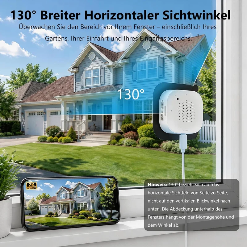 (2 Pack) 2K 3MP Überwachungskamera Innen für Fenster, Fensterkamera mit Farb-Nachtsicht, 5 GHz & 2,4