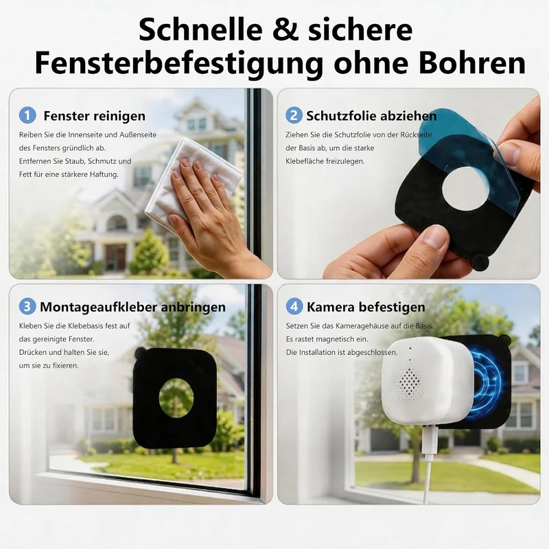 (2 Pack) 2K 3MP Überwachungskamera Innen für Fenster, Fensterkamera mit Farb-Nachtsicht, 5 GHz & 2,4