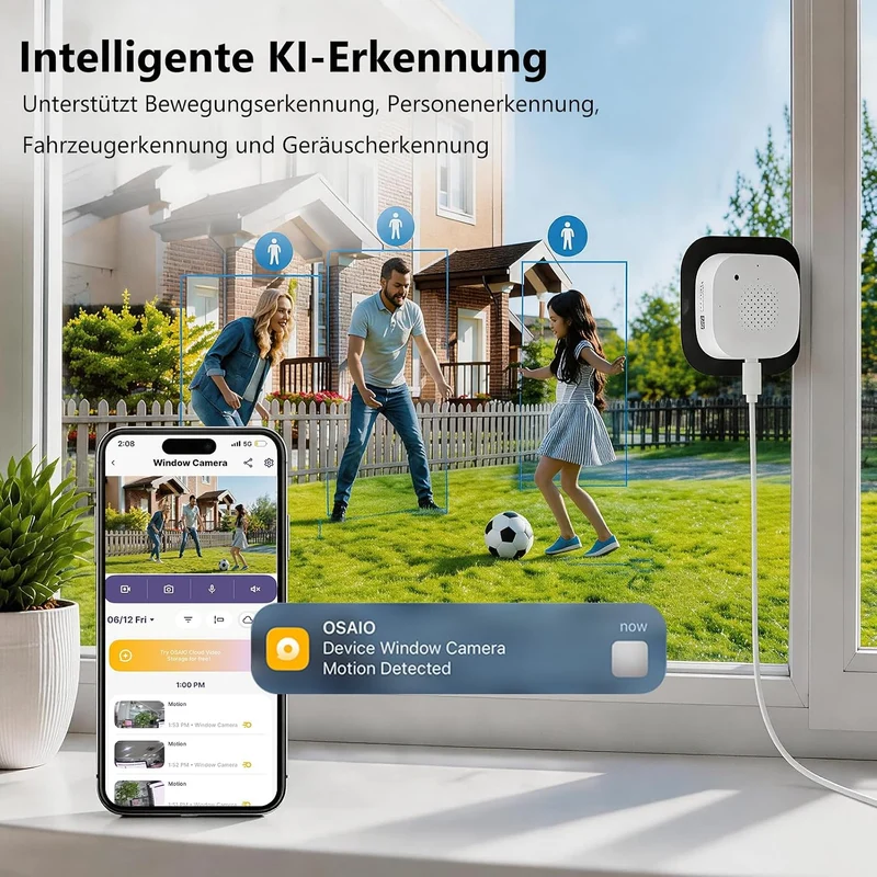 (2 Pack) 2K 3MP Überwachungskamera Innen für Fenster, Fensterkamera mit Farb-Nachtsicht, 5 GHz & 2,4