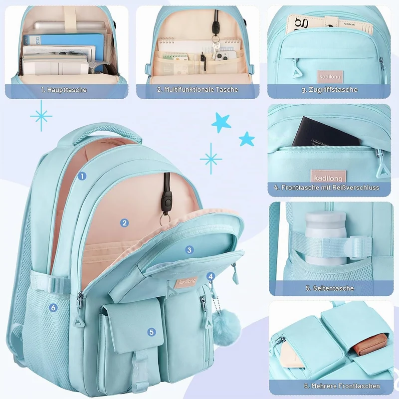kadilong 17,3 Zoll Rucksack Mädchen Teenager Schultasche Frauen Schulrucksack Studenten Rucksack Lap