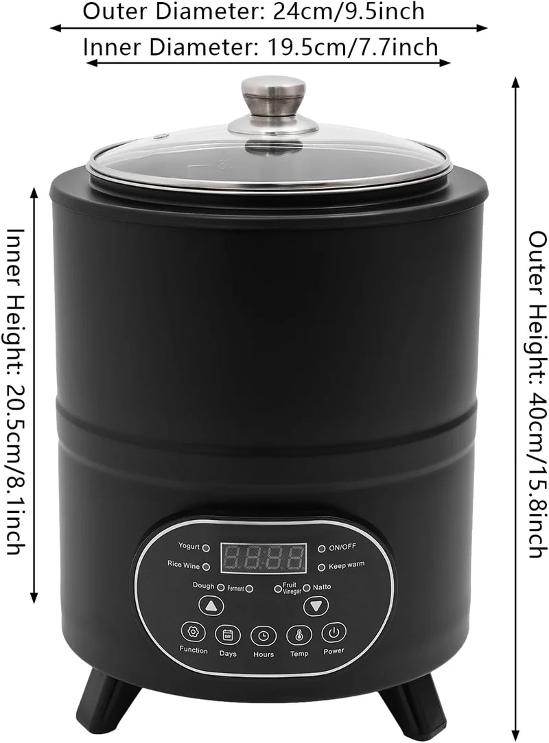 Joghurtmaschine 8 Liter, Edelstahl 304, Joghurtbereiter mit Temperaturregelung 25-80°C, für Fruchtes