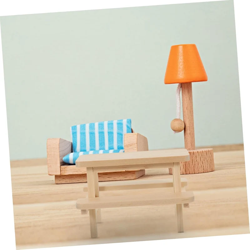 VICASKY Miniatur Puppenhaus Möbel Holz Picknicktisch mit Stühlen Realistisches Glattes Design Dekora