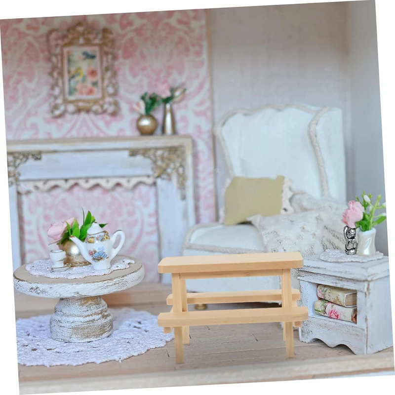 VICASKY Miniatur Puppenhaus Möbel Holz Picknicktisch mit Stühlen Realistisches Glattes Design Dekora
