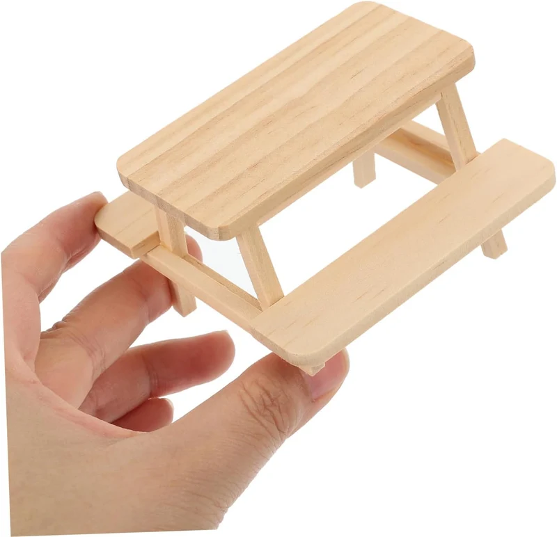 VICASKY Miniatur Puppenhaus Möbel Holz Picknicktisch mit Stühlen Realistisches Glattes Design Dekora