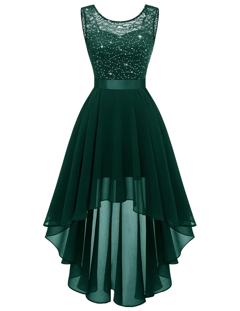 Berylove Damen Vokuhila Cocktailkleid Abendkleider Elegant für Hochzeit Festliche Kleider Ärmellos B