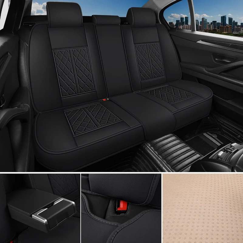 Leder Autositzbezüge, Autositzbezüge Komplettset, Universelle Sitzbezügesets für PKWs, SUVs und Limo