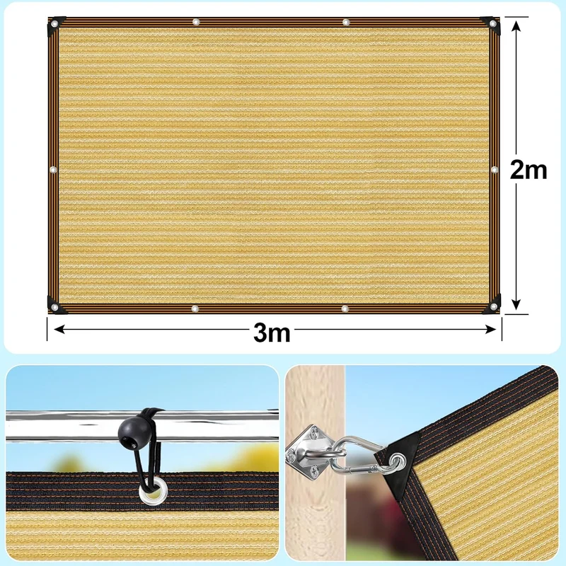 Schattennetz-90% schattiernetz mit ösen, 2x3m Schattierungsnetz geeignet für Pergolen,Garten,Pflanze
