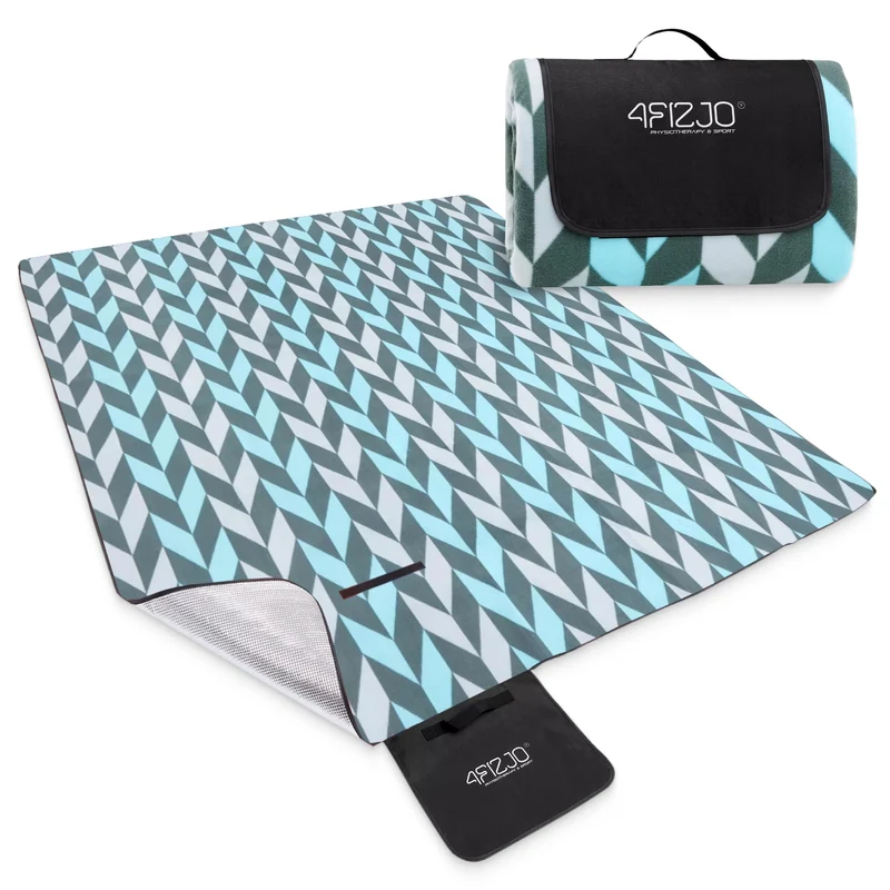 4FIZJO Picknickdecke 200x200cm, Stranddecke, Faltbar Strandmatte Blau-grau-schwarz 200 x 200 cm, Bla