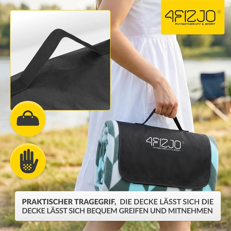 4FIZJO Picknickdecke 200x200cm, Stranddecke, Faltbar Strandmatte Blau-grau-schwarz 200 x 200 cm, Bla
