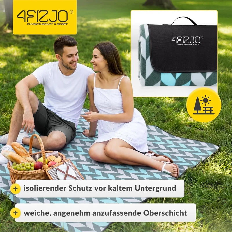4FIZJO Picknickdecke 200x200cm, Stranddecke, Faltbar Strandmatte Blau-grau-schwarz 200 x 200 cm, Bla