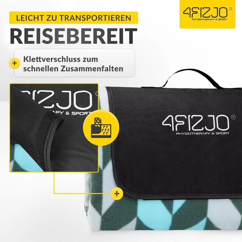 4FIZJO Picknickdecke 200x200cm, Stranddecke, Faltbar Strandmatte Blau-grau-schwarz 200 x 200 cm, Bla