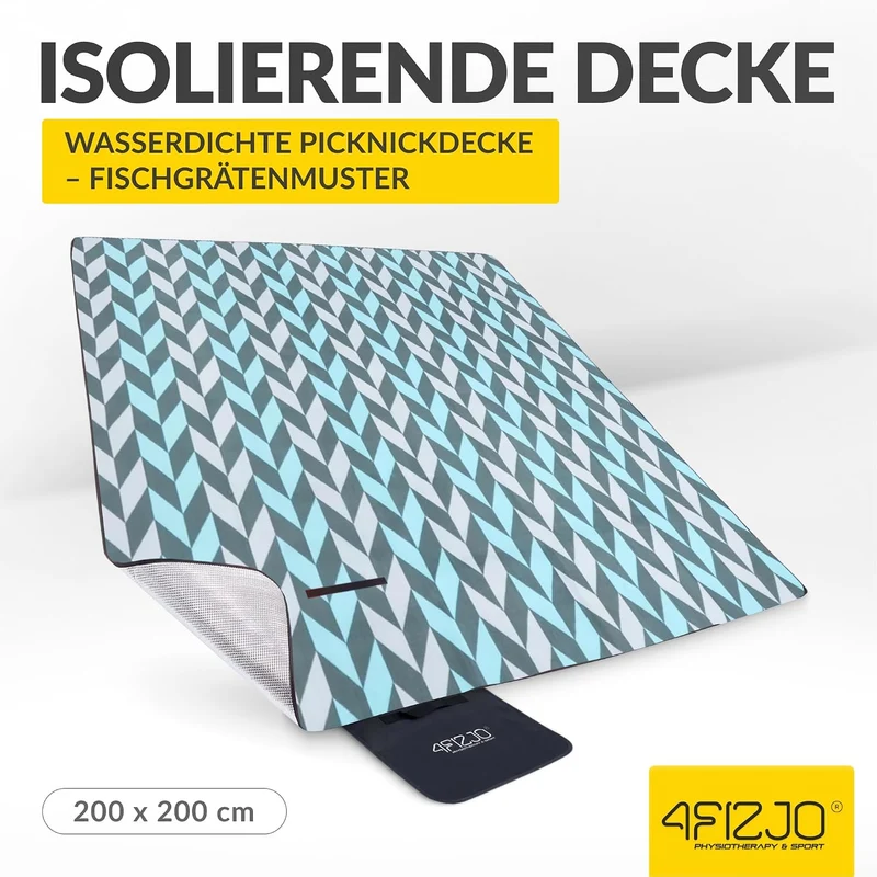 4FIZJO Picknickdecke 200x200cm, Stranddecke, Faltbar Strandmatte Blau-grau-schwarz 200 x 200 cm, Bla