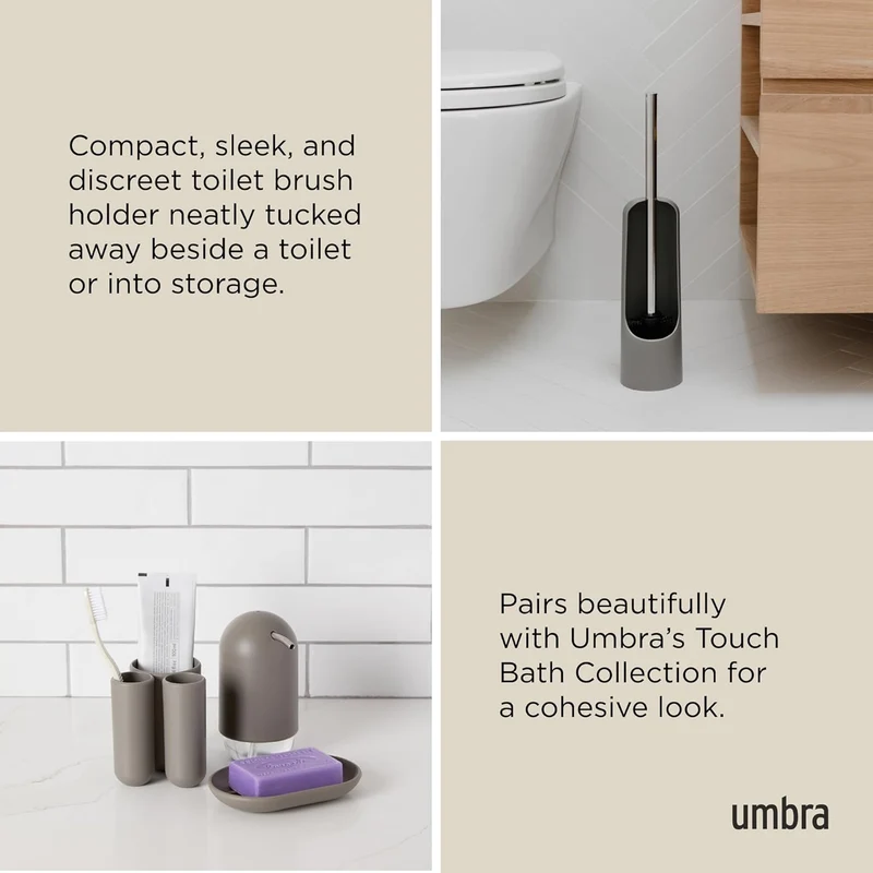 Umbra Touch WC-Bürste mit Halterung – Toilettenbürste mit verstecktem Behälter, langlebig, Schlichte