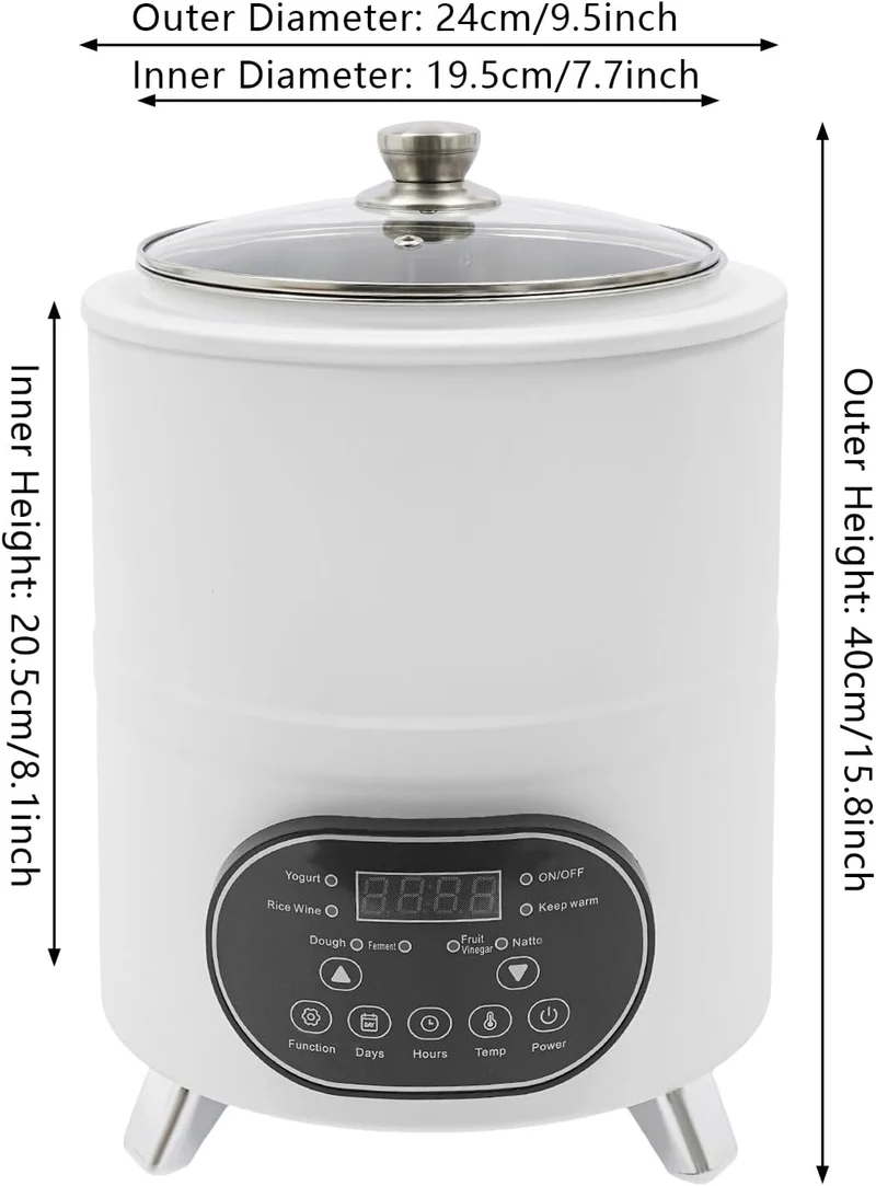 Joghurtmaschine 8 Liter, Edelstahl 304, Joghurtbereiter mit Temperaturregelung 25-80°C, für Fruchtes
