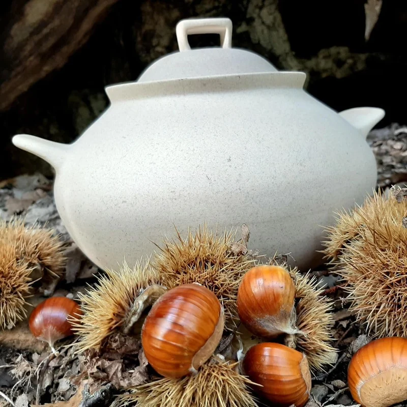 Wald Kartoffel- und Kastanienkocher aus Ton – Ø 22 cm mit Deckel – Trocken garen, ideal für Kartoffe