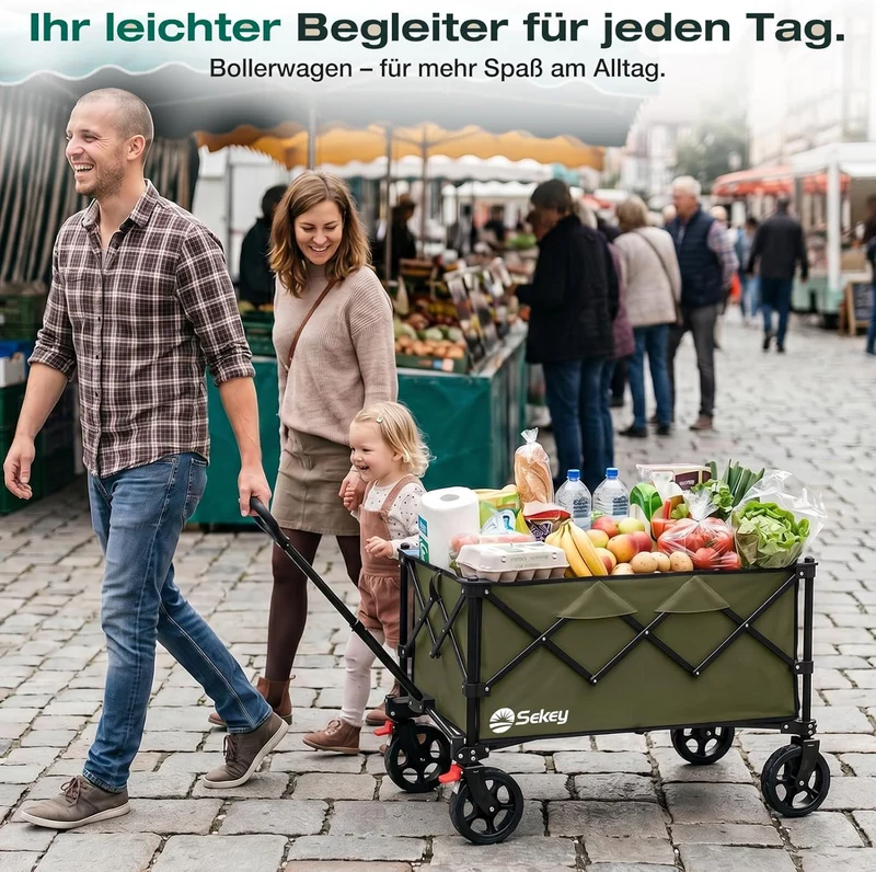 Sekey XXL 4026 Bollerwagen Faltbar 135L 150KG Geländereifen | Faltbollerwagen mit Bremse Handwagen,