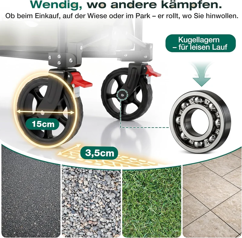 Sekey XXL 4026 Bollerwagen Faltbar 135L 150KG Geländereifen | Faltbollerwagen mit Bremse Handwagen,