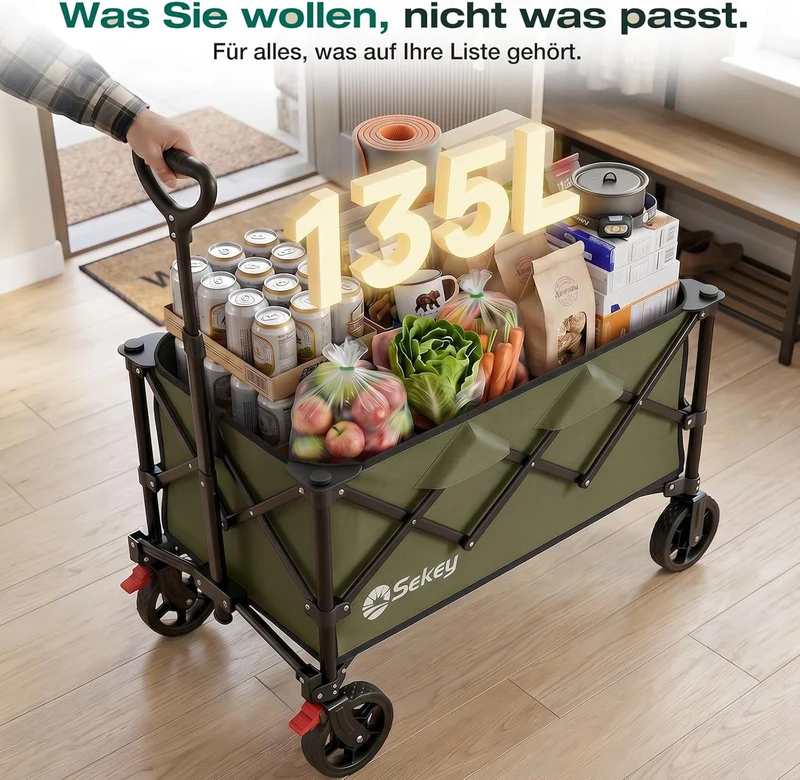 Sekey XXL 4026 Bollerwagen Faltbar 135L 150KG Geländereifen | Faltbollerwagen mit Bremse Handwagen,