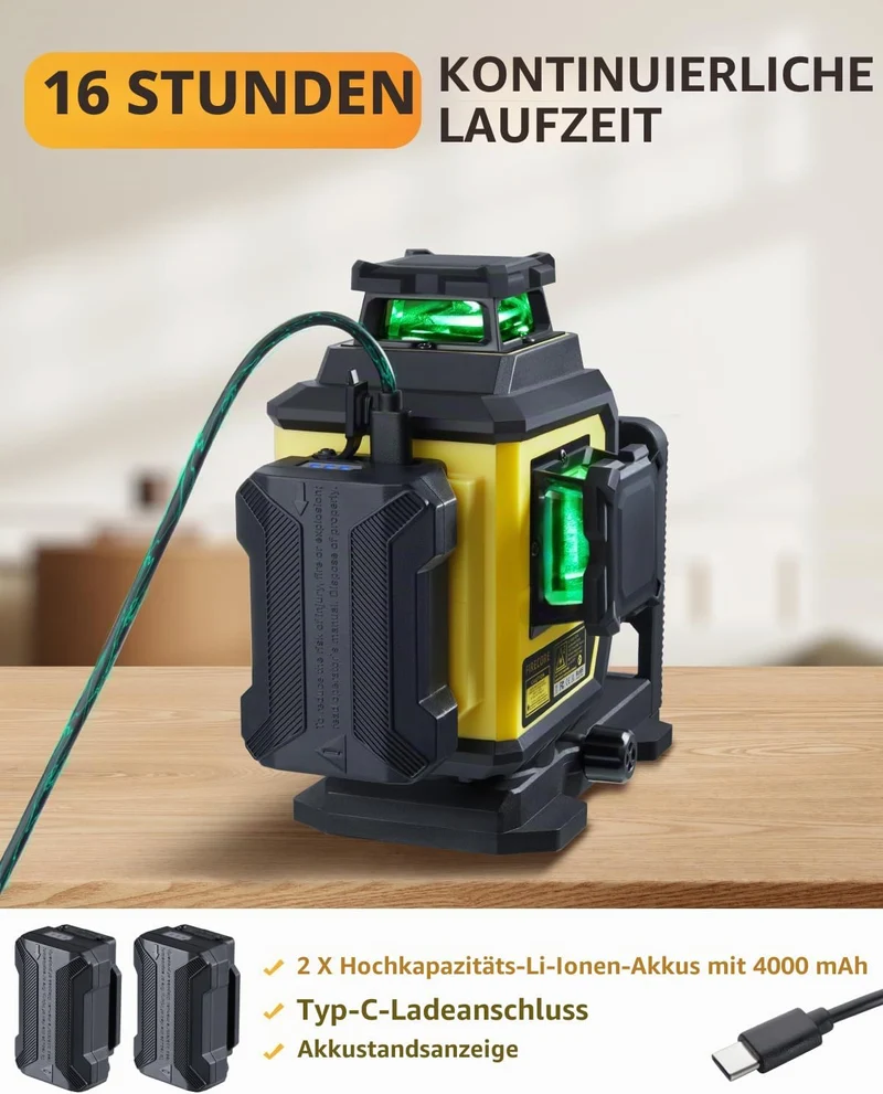 Kreuzlinienlaser Firrecore Laser Wasserwaage Komplettset mit Stativ, Empfanger, Nivellierlatte - 360