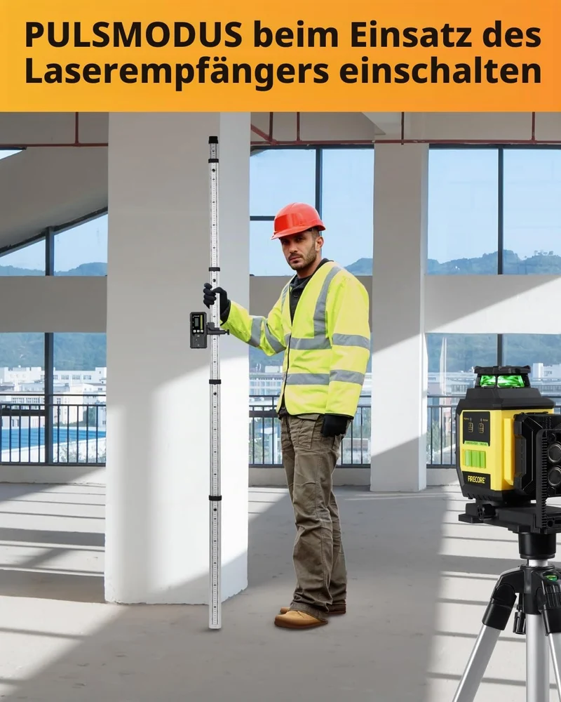 Kreuzlinienlaser Firrecore Laser Wasserwaage Komplettset mit Stativ, Empfanger, Nivellierlatte - 360