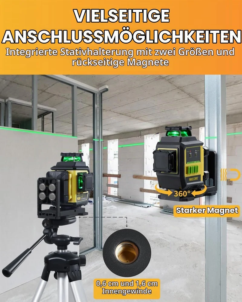 Kreuzlinienlaser Firrecore Laser Wasserwaage Komplettset mit Stativ, Empfanger, Nivellierlatte - 360
