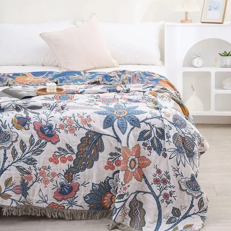 Baumwollblüte Decke – Rustikale Baumwoll-Decke Mit Blumenmuster, Wende-Design
