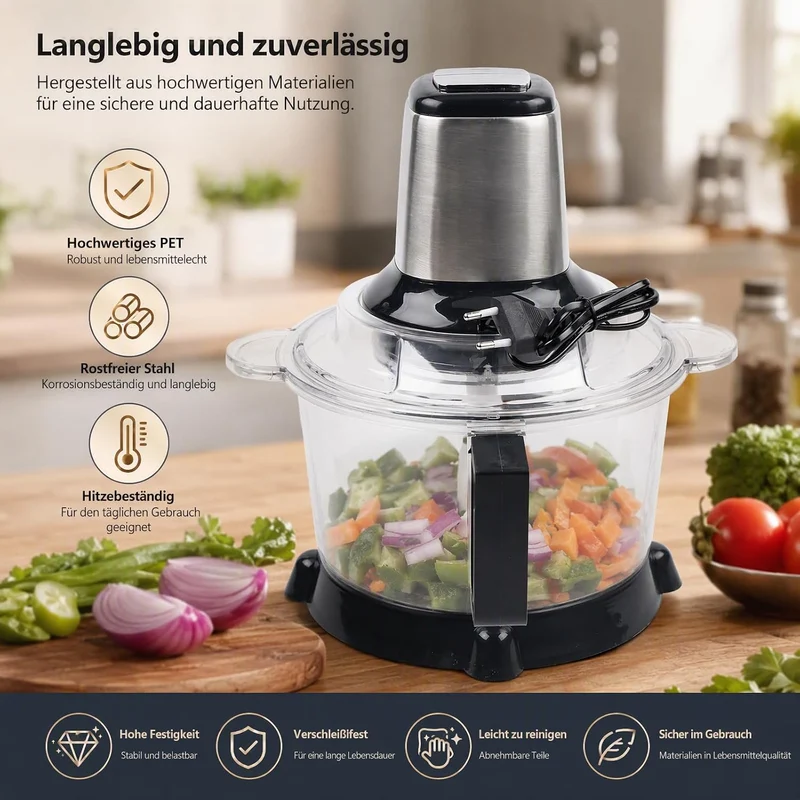 5L Elektrischer Küchenhäcksler, 300W 220V Elektrisch Gemüsehacker Küche Multizerkleinerer Gemüse Min