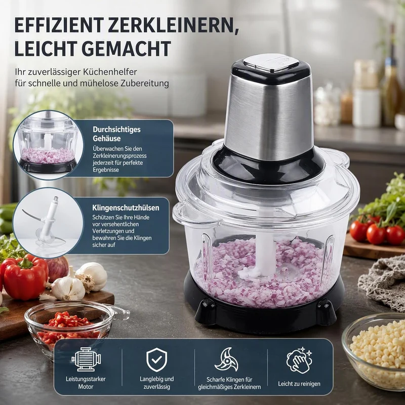 5L Elektrischer Küchenhäcksler, 300W 220V Elektrisch Gemüsehacker Küche Multizerkleinerer Gemüse Min