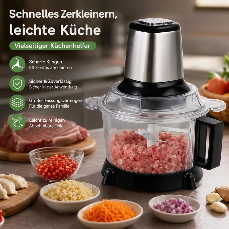 5L Elektrischer Küchenhäcksler, 300W 220V Elektrisch Gemüsehacker Küche Multizerkleinerer Gemüse Min