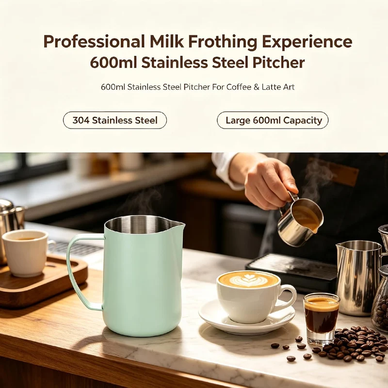 Milchaufschäumkrug, 480 Ml, Espresso-Dampfkrug, Edelstahl-Milchkännchen, Milchaufschäumbecher, Milch