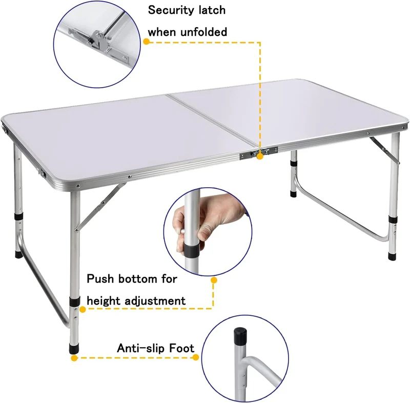 Klapptisch, 122 cm, für PC, Laptop, Büro, Arbeitszimmer, Outdoor, Picknick, Camping, Esstisch, Gamin