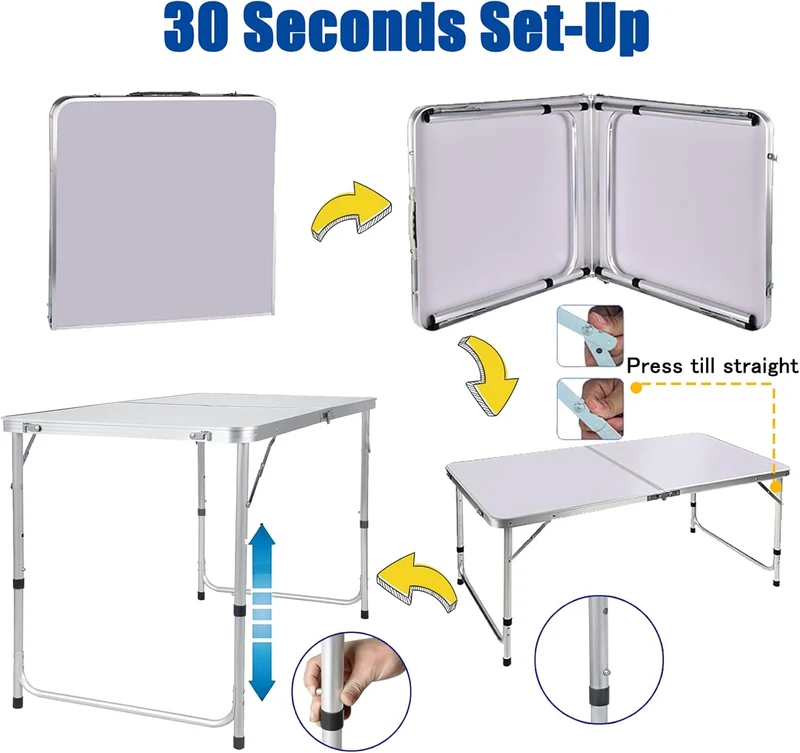 Klapptisch, 122 cm, für PC, Laptop, Büro, Arbeitszimmer, Outdoor, Picknick, Camping, Esstisch, Gamin