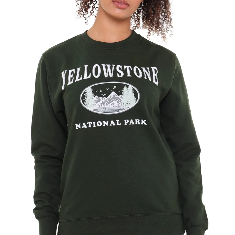 Cotton Soul National Parks Yellowstone Damen Crew Sweatshirt, Waldgrün XL Waldgrün, XL Waldgrün