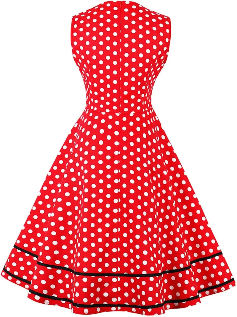 AXOE Damen 60er Jahre Polka Dot Vintage Rockabilly Kleid Abendkleider Rot S, Rot S