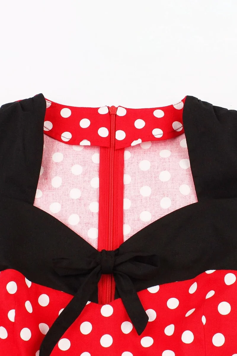 AXOE Damen 60er Jahre Polka Dot Vintage Rockabilly Kleid Abendkleider Rot S, Rot S